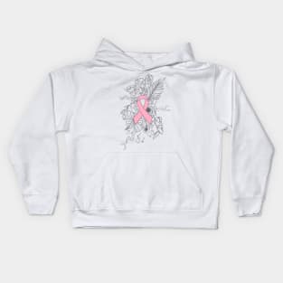 Breast cancer awareness pink ribbon with floral background Kids Hoodie